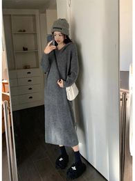 Casual Dresses Hoodies Warm Knitted Dress Loose Long Bottoming Sweater Robe Fall Winter 2024 Knitwear Vestidos Mujer B132