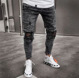 Fashion Street Style Ripped Skinny Jeans Men Classic Wash Solid Denim Trouser Mens Casual Slim Fit Pencil Denim Pants Y2k 240119