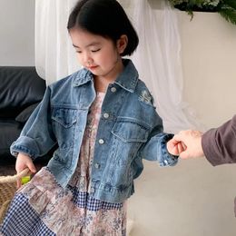 Jackets Children Clothing Girls Dress 2024 Fashionable Korean Style Loose Denim Coat Baby Casual Simple Short Jacket