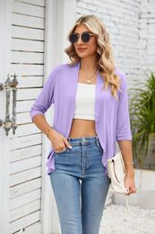 Women's Blouses Women Solid Cardigan Summer Lady Half Sleeve Cotton Tops Open Front Jacket Coat Blusas Fashion Holiday Streetwear Smock