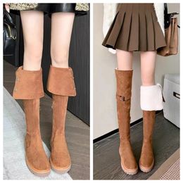 Fashion winter boots women Knee booti Tall Boot Black Leather Over-knee Boot Party length Flat Boots Snow boots