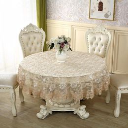 Table Cloth Lace Tablecloth Pastoral Round Dining Cloths Home Embroidery Cover Rose Gold Decoration House Towel