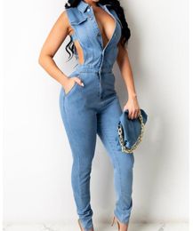 Plus Size Pants Elegance Cotton Jeans Woman Ladies Overalls 2021 Arrival Sexy Slim Sleeveless Jumpsuit Denim Playsuits Women9368713