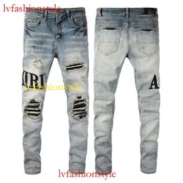 Designer jeans European and American High Street High Street Jeans, Men's Distressed Patches, Slim Fit and Slimming Leggings # 866