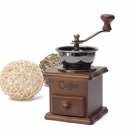 Classical Wooden mills Manual Coffee Grinder Stainless Steel Retro Coffee Spice Mini Burr Mill With Millstone189I