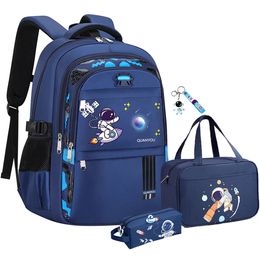 Astronaut Boys School Backpack Bag Waterproof Kids Bookbag Set with Lunch Bag Pencil Case Elementary School Supplies for Boys 240119