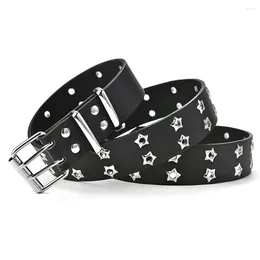 Belts For Jeans Casual Pin Buckle Ladies Punk Style Double Grommet Waist Strap PU Leather Women Belt Party Hollowed Out Star Eyelet