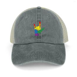 Ball Caps Love Sign I LGBT Pride Flag ASL Gift Cowboy Hat Dad Hiking For Men Women'S