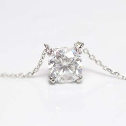 White Gold Cushion Shape 2Carat 7X7mmmoissnaite Pendant 16 Inches Chain Necklace For Women