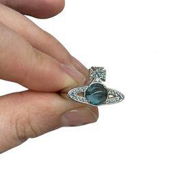 Ring Satellite Designer Women Top Quality With Box Western Empress Rings Empress Dowager Of The West Aqua Blue Glass Bead Ring Female