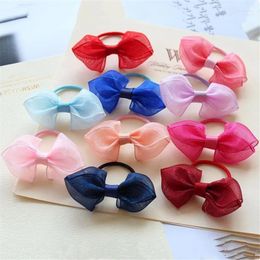 Hair Accessories 5pcs/lot Girls Rope Snow Yarn Bow Band Colours Shiny Scrunchie Ponytail Holder For Children