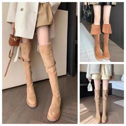 Fashion winter boots womens Knee booties Tall Boot Black Leather Over-knee Boot Party Knight Boots length flat Snow boots an