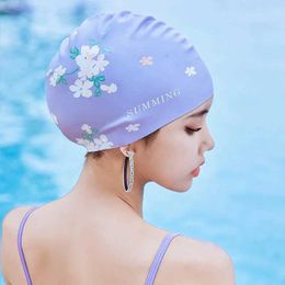 Adults High Elastic Caps Men Women Waterproof Swimming Pool Cap Protect Ears Long Hair Large Silicone Diving Hat YQ240119