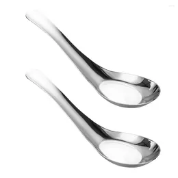 Spoons 2 Pcs Tablespoon Kitchen Utensils Porridge Japanese-style Flat Soup Stainless Steel