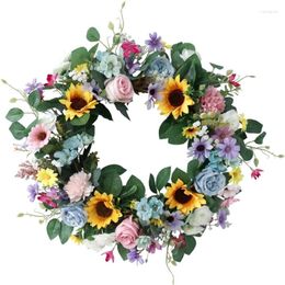 Decorative Flowers Stylish Spring Floral Circle Wreath Beautiful Roses Accessory