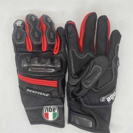 Aagv Gloves New Agv Carbon Fiber Gloves Summer Racing Motorcycle Fall Prevention Men's and Women's Genuine Leather Four Seasons Plush Touch Screen Exnv