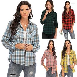 Women's Blouses Autumn And Winter Style Foreign Trade College Sub Shirt Lapel Long Sleeved Plaid