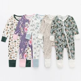 Bamboo Baby Romper Long Sleeve Double Zipper Onesie Bamboo Viscose Print Jumpsuit Baby Clothing 0-24M 240119