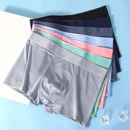 Underpants Ice Silk Seamless Men's Underwear Boxers Solid Colour Plus Size Boxer Shorts Mid Waist Breathable Pants Brief 2024