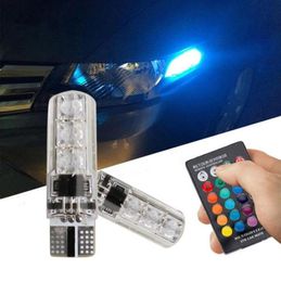 Auto led light 10x T10 5050 LED RGB Multicolor Interior Wedge Side Light Strobe Remote Control car light bulbs6133602