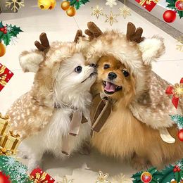 Dog Apparel Christmas Cape Shawl Clothes Cute Elk Antler Decor Cloak Coat Winter Thicken Warm Plush Dogs Cats Pet Xmas Accessories