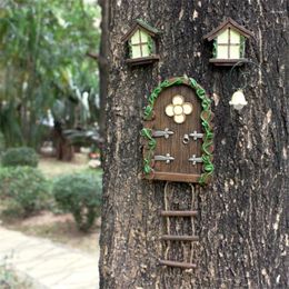 Garden Decorations Dollhouse Miniature Fairy Door Window For Trees Glow In The Darks Art Sculpture Decoration Miniatures Y5GB