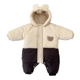 Bebek Koreli Bear için Kış Tuluşma Kazık Pamuklu Toddler Romper Kızlar Kızlar Polar Polar Kalın Bebek Onesie Kıyafet 240119