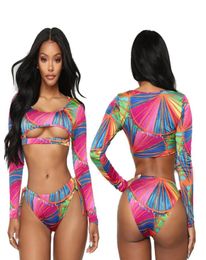 Women 2 Pieces Set Print High Waist sexy Bathing Suit Ladies Crop Top Shorts Beachwear Womens 2 pcs surf Suit Overalls5923985