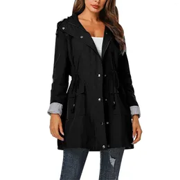 Women's Trench Coats Solid Color Outdoor Hiking Mountaineering Stripe Lining Sport Jackets Black Zipper Button Hoodies Women Clothing Y2K