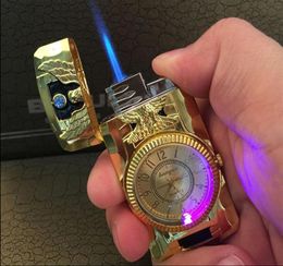 2 in 1 Jet Torch Quartz Watch cigarette Lighter Butane gas Refillable windproof blue scorch flame metal for kitchen eagle gecko be9445920