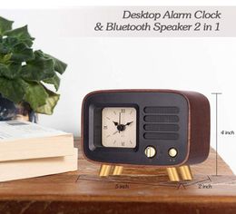 IALJ Top Retro Alarm Clocks Bluetooth Speaker Roman Numbers Silent Wooden Analog Desktop Clock W Rechargeable Stereo HD Soun6378476