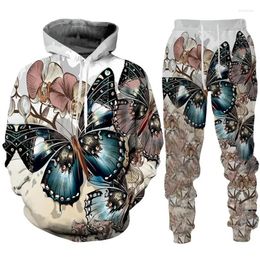 Men's Tracksuits Butterfly 3D Print Tracksuit Hip Hop Streetwear Hoodies 2 Piece Suits Men Women Kids Casual Hooded Sweatshirt Pants Jogging