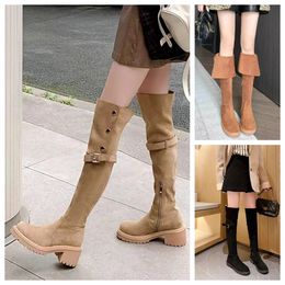 Fashion winter ankle boots womens ankles knit booties Tall Boot Black Leather Over-knee Boot Party Knight Boots Knee length boots w flat boot