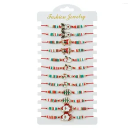 Charm Bracelets 12pcs Polymer Clay Christmas Imitation Pearl Santa Claus Xmas Tree Pendant Party Festival Jewellery Gifts For Kids Adult