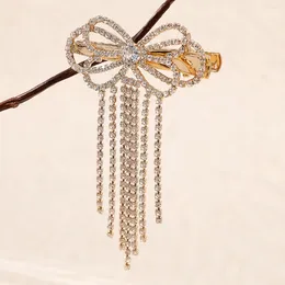 Hair Clips Korean Style Crystal Bow Long Rhinestone Hairpins Spring Shiny Bling Tassel Barrettes