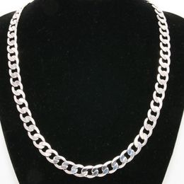 10mm Wide Solid Curb Chain 18K White Gold Filled Classic Style Polished Mens Necklace Jewellery 24 Inches307T