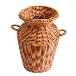 Vases 1pc Home Decorative Flower Basket Simulation Rattan Woven Holder (Light Brown)