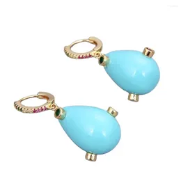 Dangle Earrings GuaiGuai Jewelry Teardrop Turquoise Blue Sea Shell Pearl Mixed Color Cz Pave Hook