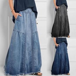 Oversize Fashion Street Skirt 2023 Summer A Line Denim Skirt Women Autumn Sun Skirt Casual Solid High Waist Women's Long Skirt 240118