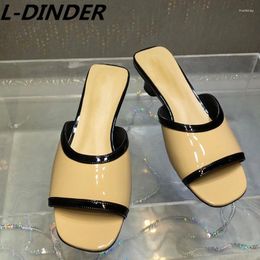 Slippers Mixed Colour Women Party Patent Leather Open Toe Shallow Runway Designer High Heel Shoes Strange Brand Elegant Shoe