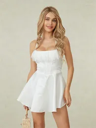 Casual Dresses Women's Short Corset Dress Halter Sleeveless Lace Trim Backless Tie Up A-line Summer Elegant Retro Club Party White