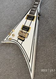 Left Handed Randy Rhoad RR1 Concorde V White Electric Guitar Black Line Floyd Rose Tremolo Bridge Whammy Bar Gold Hardware