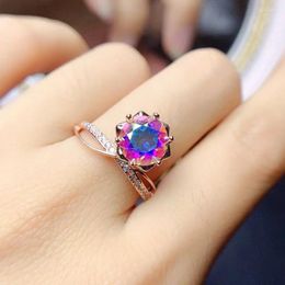 Cluster Rings Rainbow Mercury Topaz Ring 925 Sterling Silver Engagement With Round 8mm For Gift