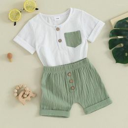 Clothing Sets Toddler Baby Boy Summer Outfits Linen Shorts Solid Short Sleeve Button Down T-Shirt Casual Clothes Set