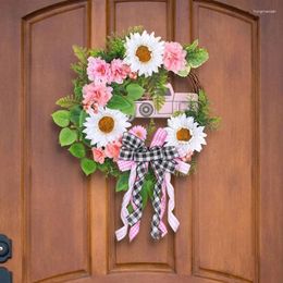 Decorative Flowers 67JE Elegant Front Door Wreath With Bow And For Christmas