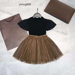 luxury designer New Clothing Sets Fashion girls cute gauze skirt cotton 2023 two piece suit cci brand children Puff Sleeve dress shirts tshirt suits Baby Clothes