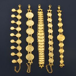 14k Yellow Gold Coin Bangle Women Girls African Bracelets Jewellery Dubai Middle East Arab Bridal Ornament