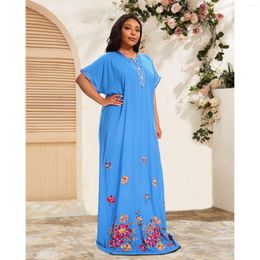 Ethnic Clothing African Summer Abayas For Women Cotton O-neck Jilbab Short Sleeves Plus Size Caftan Loose Dress Kaftan Cover Up