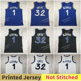 Print Classic Retro Basketball Jerseys Shaq 32 ONeal Tracy Penny 1 McGrady Black White Blue stripe Mens Printed version jersey hot-pressing Not stitch