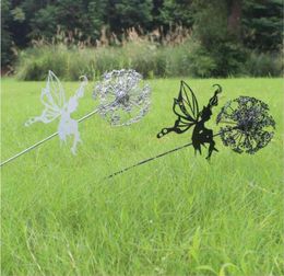 Garden Decorative Stake Fairies And Dandelions Dance Together Metal Garden Yard Art Decor Lawn Landscape Sculpture Decoration Q0814310457